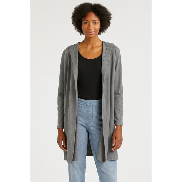 Eileen Fisher Lightweight Hoodie Cardigan Sweater with Pockets in Grey Medium - Picture 4 of 11